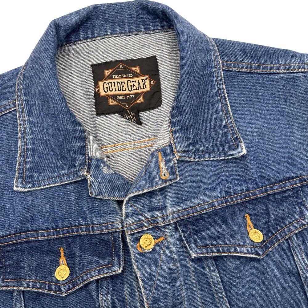 Guide Gear Biker Vintage Denim Vest Men Medium Western Jean Dark 90s Gold Button